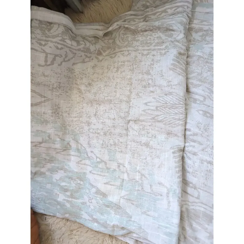 West Elm Ikat Curtain Panels 48 x 108 Set of 2 Green Tan Cream Cotton Sheer Tab